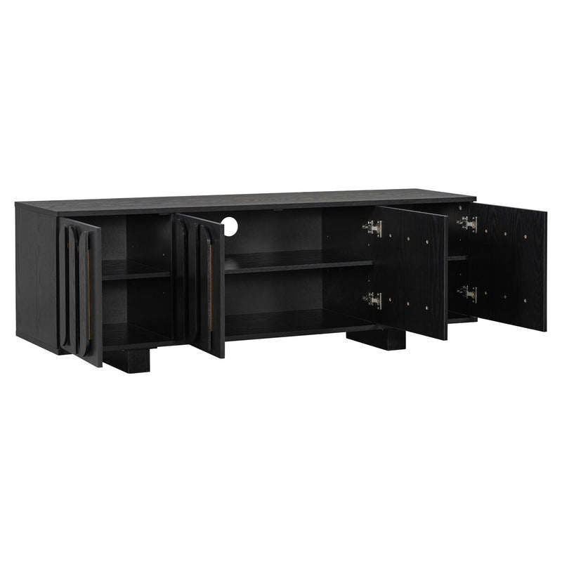 Farmhouse TV Stand, Storage Media Console With Adjustable Shelves & 3 Cable Holes