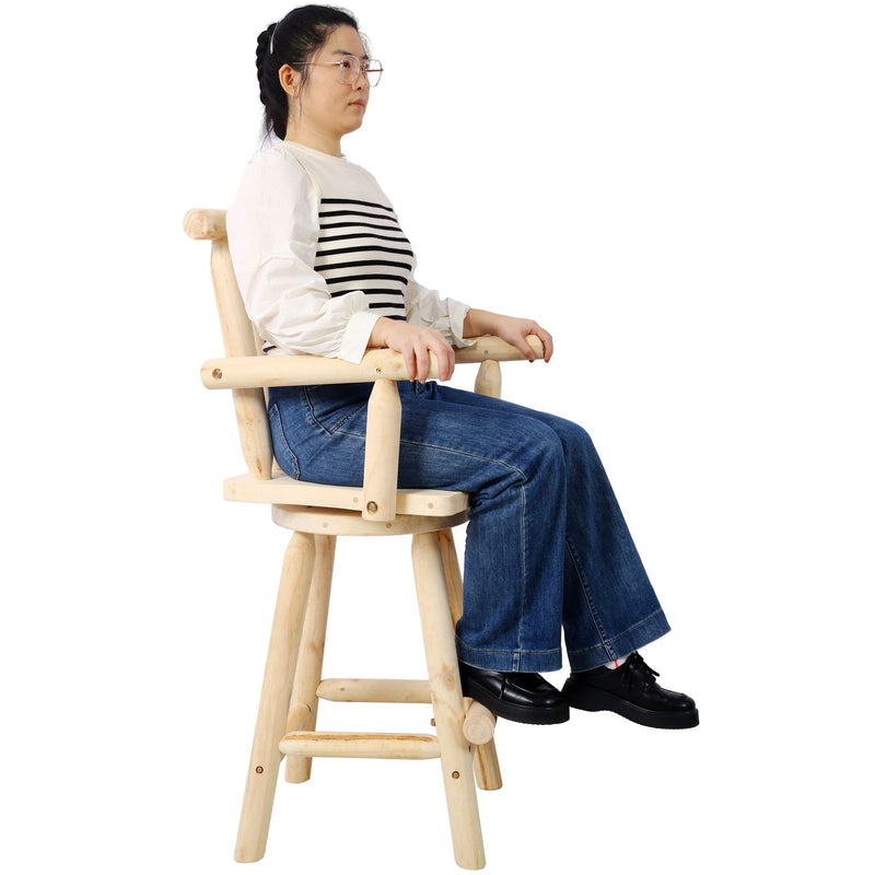 Rustic Bar Stool, Fir Wood Construction, Wide Armrest