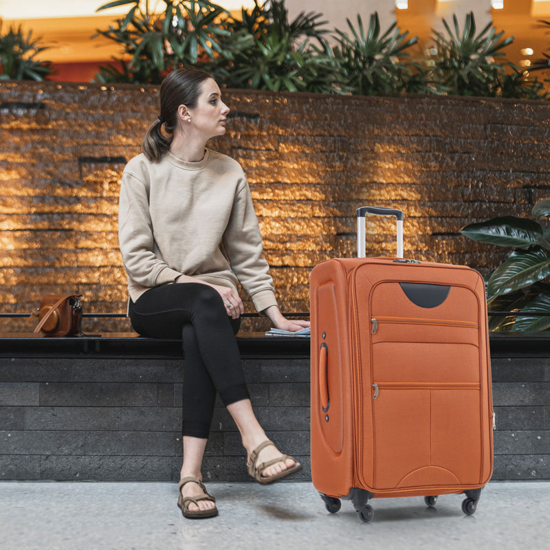 Softside Luggage Expandable 3 Piece Set Upright Spinner Lightweight Travel Suitcase 22" / 26" / 30" - Orange