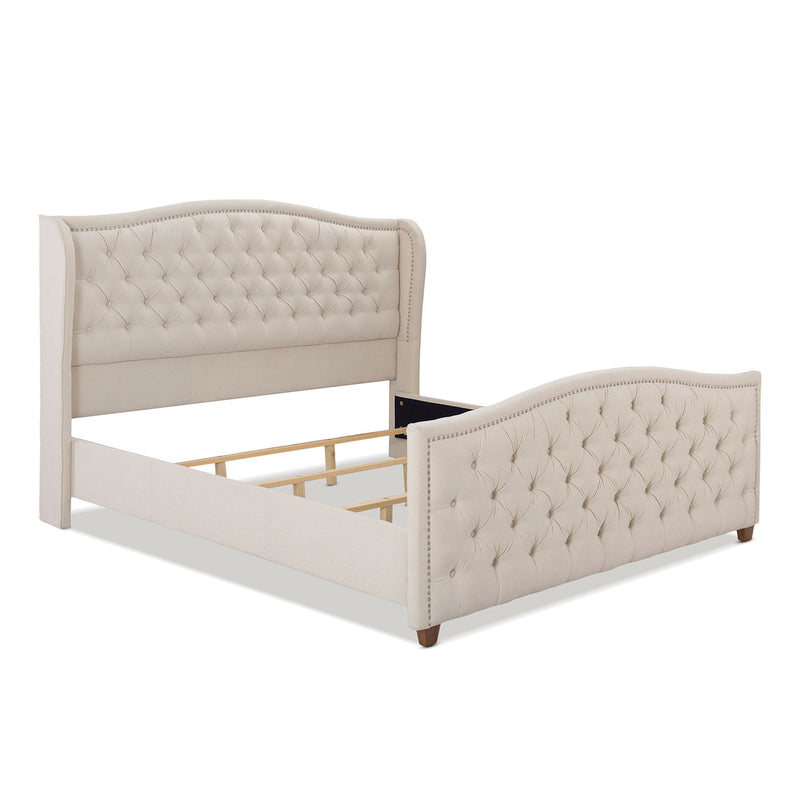 Marcella - King Upholstered Shelter Headboard Bed - Beige