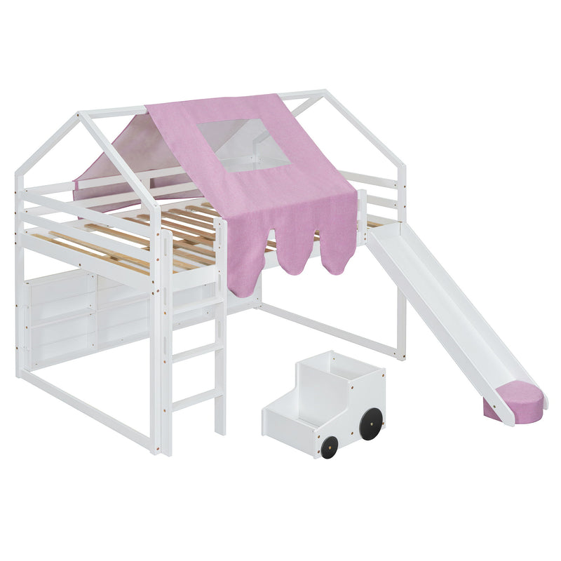 Loft Bed With House Shaped Frame And Tent