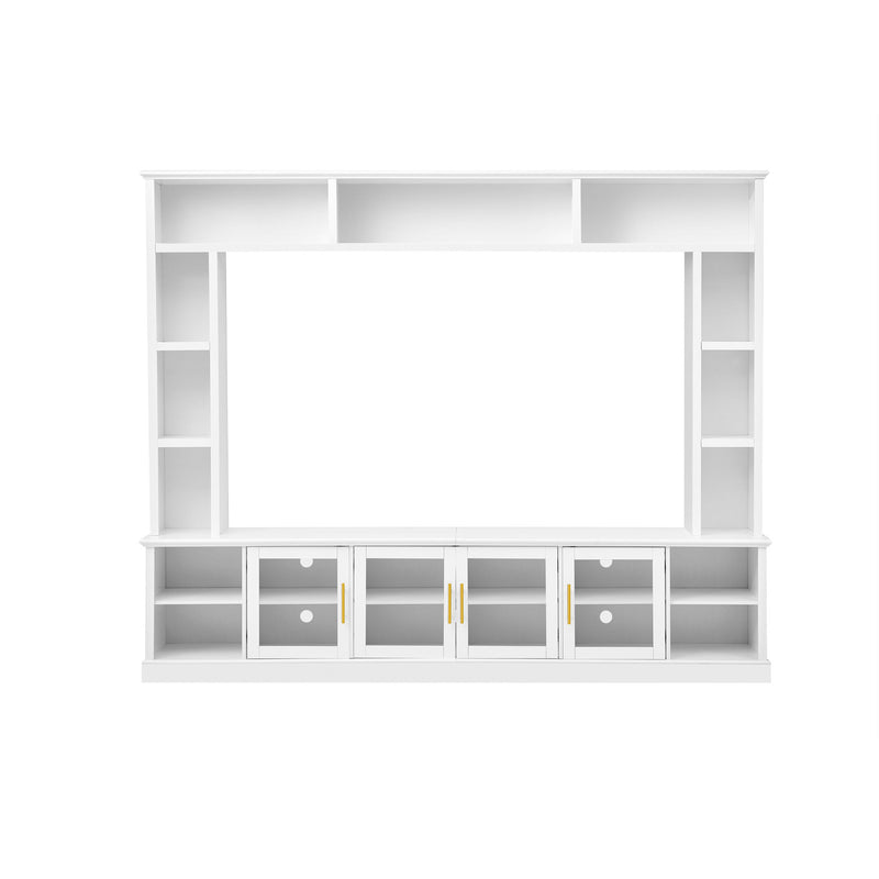 All-In-One Entertainment Center With Bookshelves & Tempered Glass Doors, TV Console Unit For Living Room