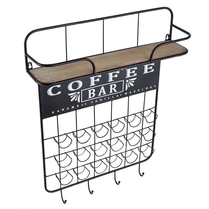 Floating Coffee Bar Shelf With Coffee Pod Holder, Hooks And Storage Shelf - Black