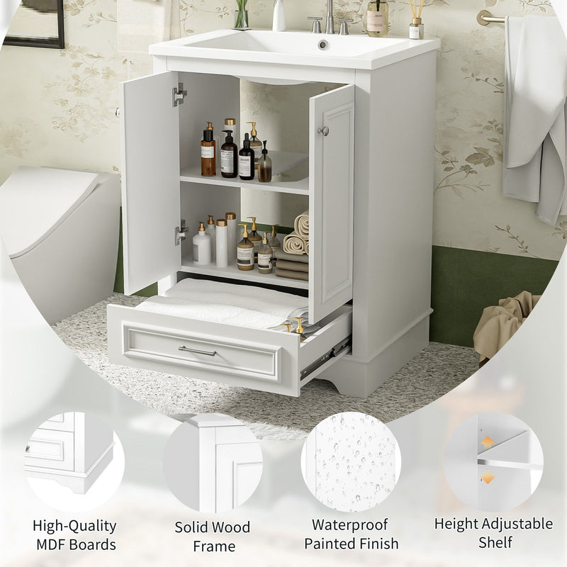 Bathroom Vanity With Ceramic Sink Combo, Modern Freestanding Storage Cabinet With Silver Handles