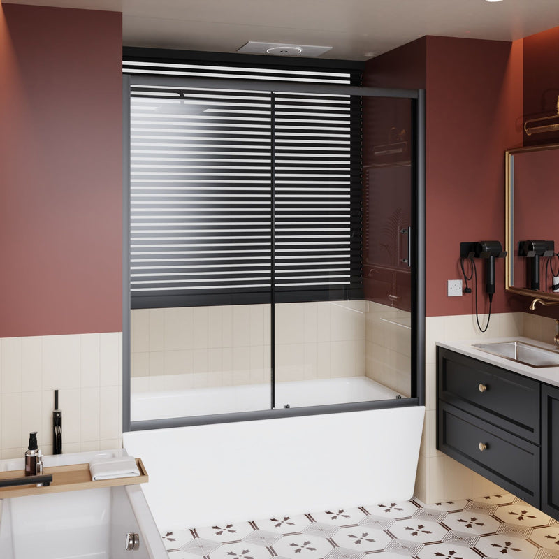 Sliding Shower Door For Bathtub - Matt Black