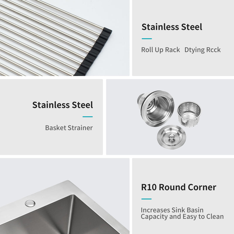 Kitchen Sink Drop In, Stainless Steel Single Bowl, Topmount