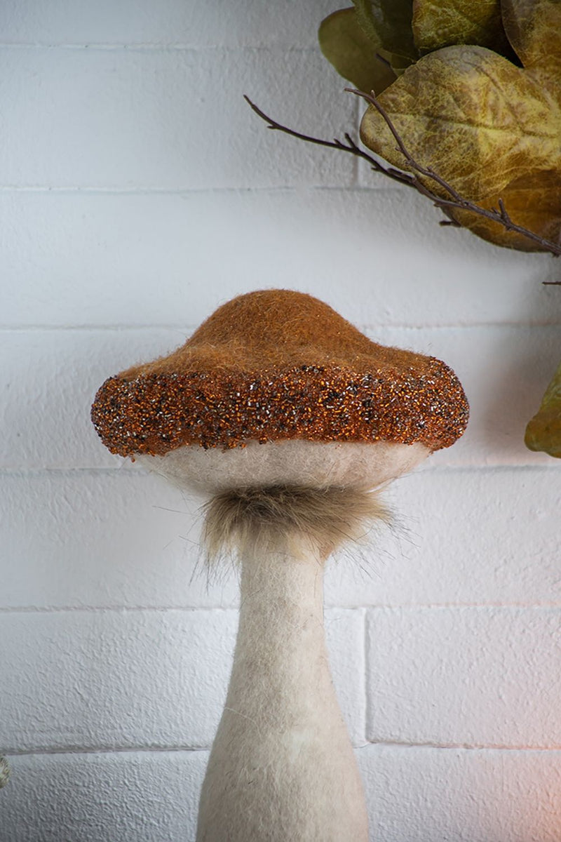 Mushroom Holiday Ornament, For Harvest Festival Fall Festival & Thanksgiving Table Decorations (Set of 2) - Beige / Orange