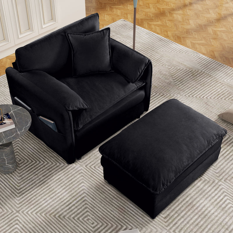 Oversized Chair With Movable Ottoman, Soft Upholstered Lounge Chair