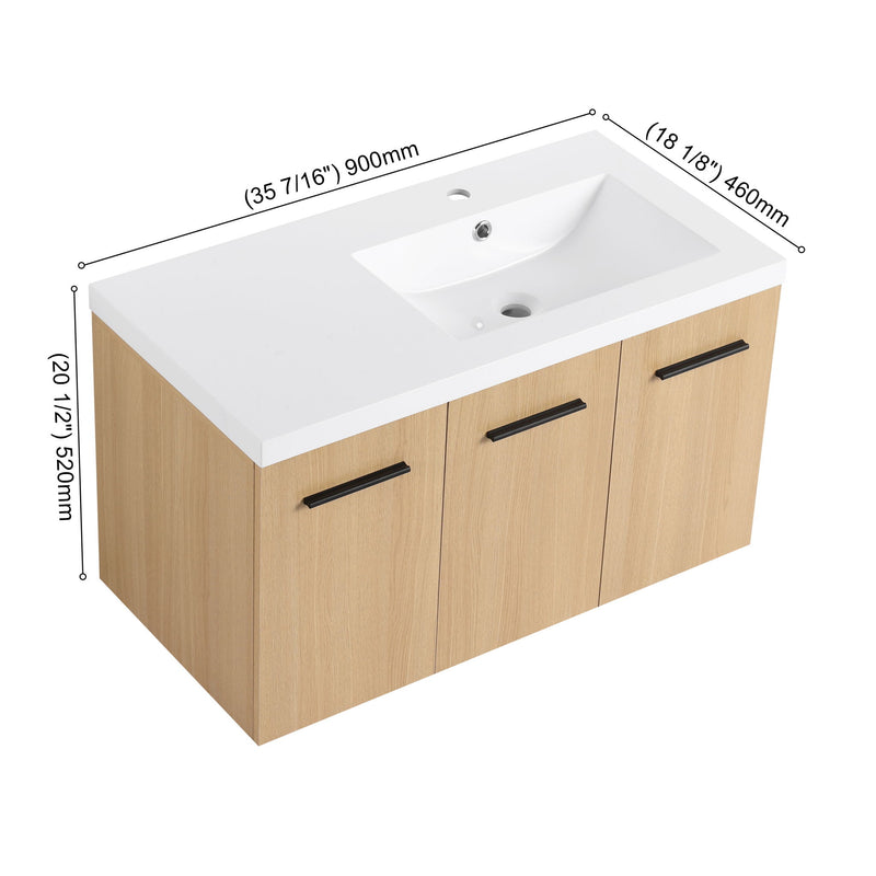 Wall Mounted Floating Bathroom Vanity With Sink, 3 Door Modular Cabinet
