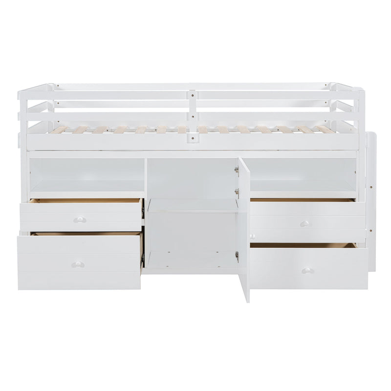 Loft Bed With 4 Drawers, Underneath Cabinet And Shelves