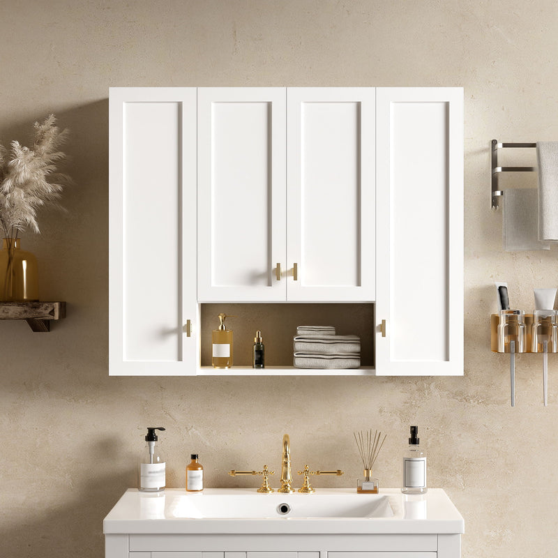 30" Bathroom Cabinet With 5 Adjustable Shelves, Wall Mounted Medicine Cabinet - White