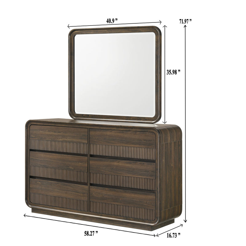 Flair Rounded Edges 1 Piece Dresser, 6 Drawer Storage Bedroom Furniture - Brown
