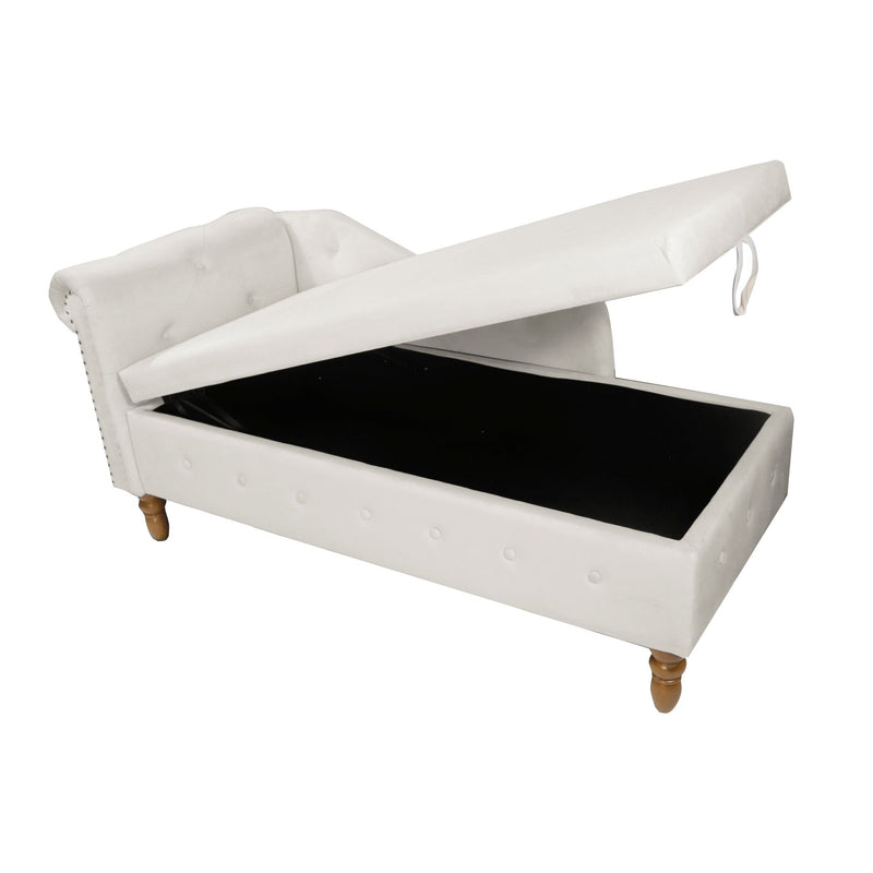 Chaise Lounge Indoor, Lounge Chair For Bedroom With Storage & Pillow, Modern Upholstered Rolled Arm Chase Lounge For Sleeping With Nailhead Trim For Living Room Bedroom Office