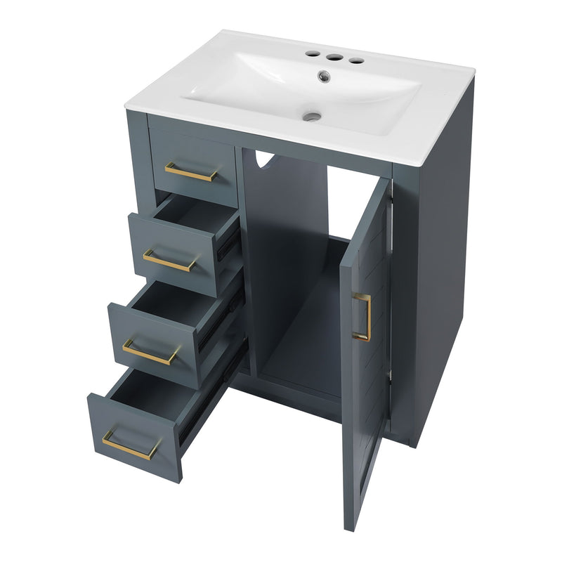 Bathroom Vanity With Integrated Sink, Rectangular Cabinet With 1 Door And 3 Drawers