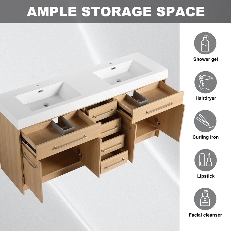 Freestanding Bathroom Vanity With Resin Sink, Soft-Closing Doors And Drawers