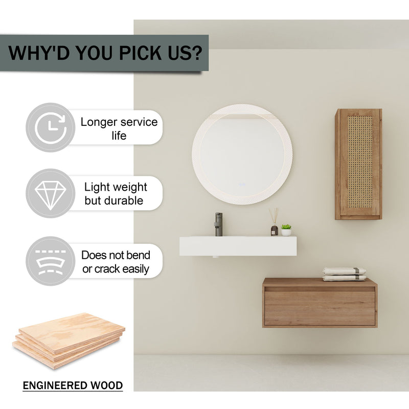 Modern Imitative Wall Mounted Bathroom Vanity With Resin Sink And Side Cabinet