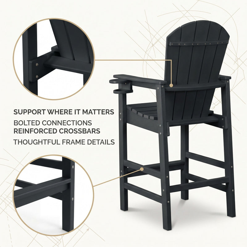 Bar Height Adirondack Chair With Cup Holder And Armrests