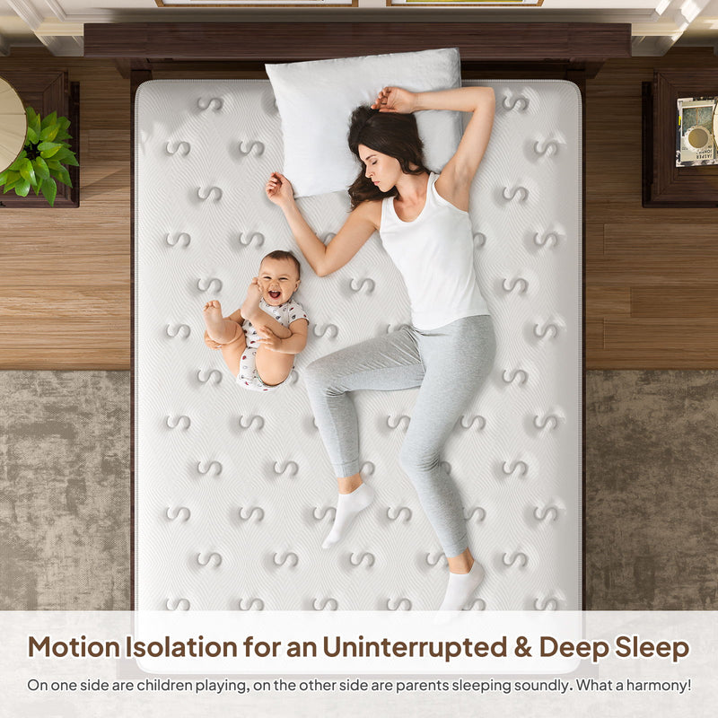 12'' Hybrid Mattress, Memory Foam & Pocket Springs For Pressure Relief