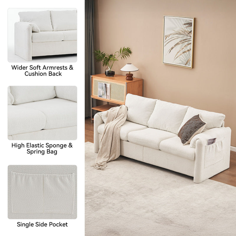 Modern 3 Seater Sofa Chenille Couch Plush Triple Seater Sofa With High Density Foam Cushions, Deep Seat Living Room Couch For Family Room, Apartment & Home Theater - Ivory White