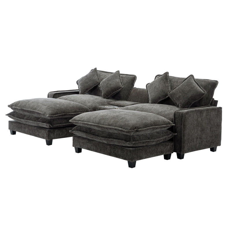 Modern Sectional Sofa With Removable Ottomans, USB Ports