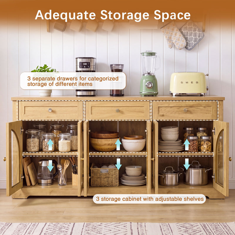 Sideboard Cabinet With 3 Drawers And 6 Arched Glass Doors