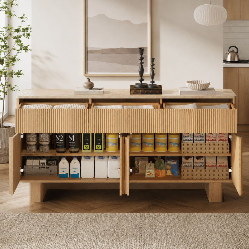 Sideboard Buffet Cabinet With 3 Drawers And 4 Doors For Dining Room