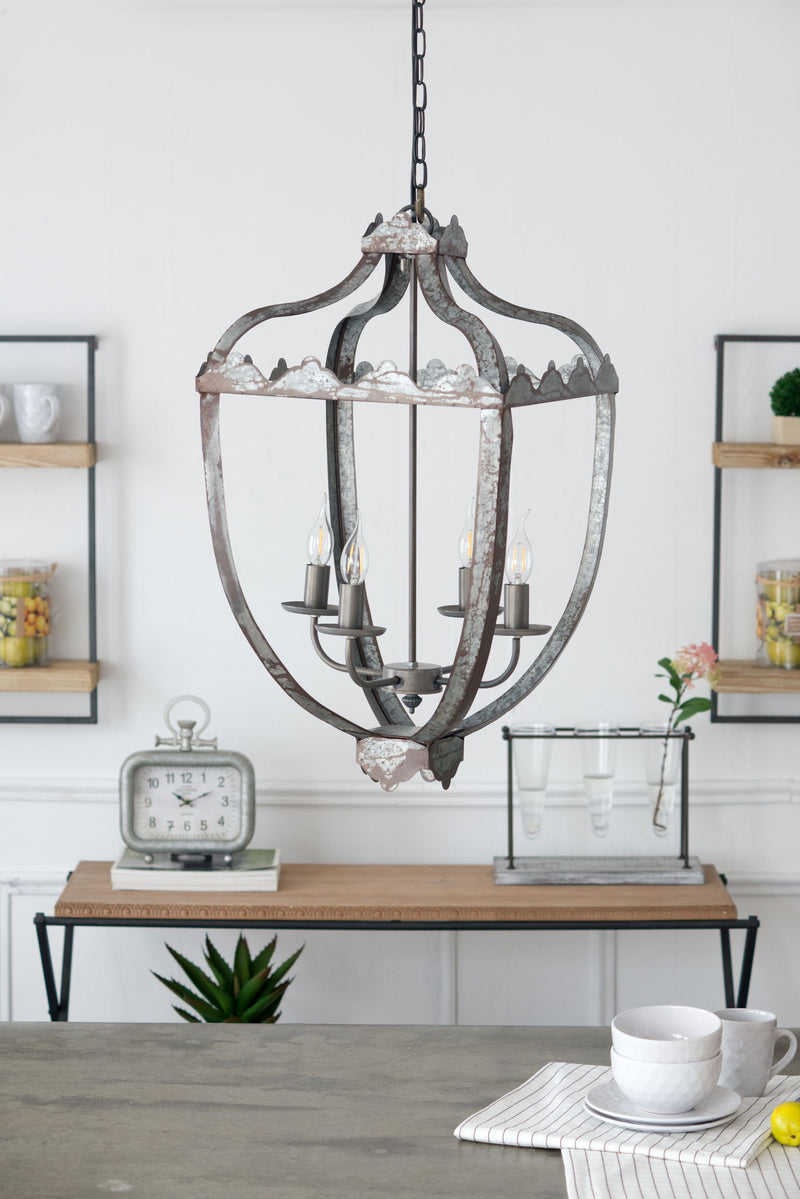 4 Light Metal Chandelier, Hanging Light Fixture With Adjustable Chain For Kitchen, Bulb Not Included - Gray