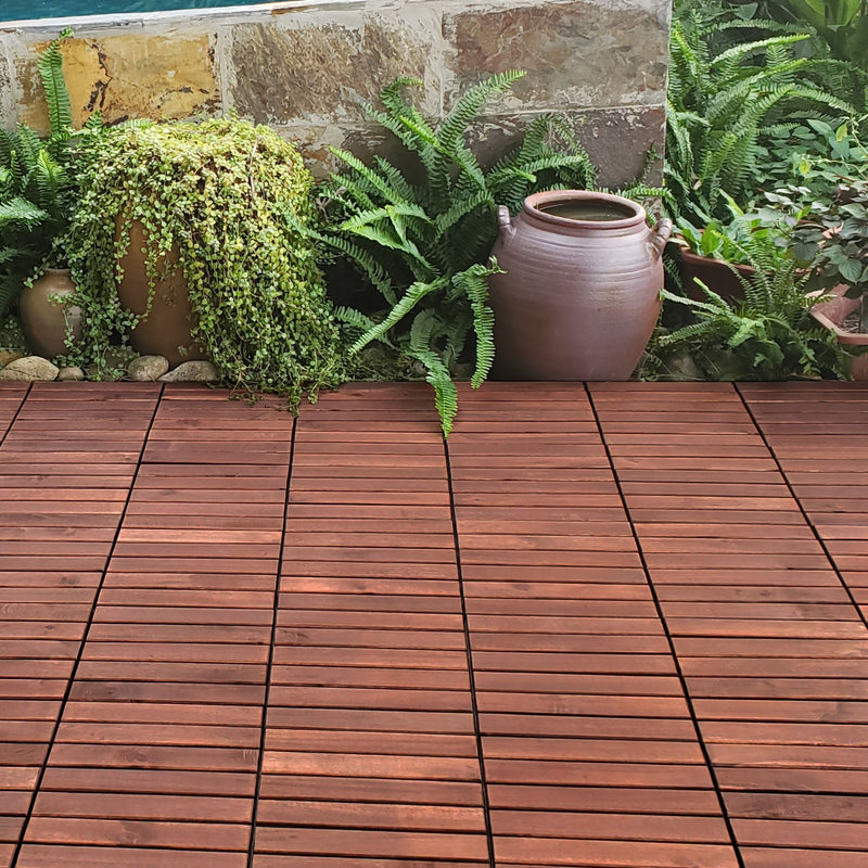 Interlocking Deck Tiles Striped Pattern, Waterproof Anti Mildew Brown