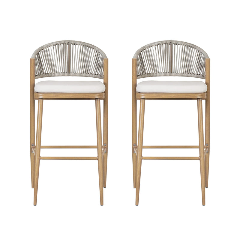 Outdoor Bar Height Metal Frame Counter Stools With Scallop Shaped Backrest & Water Resistant Cushions