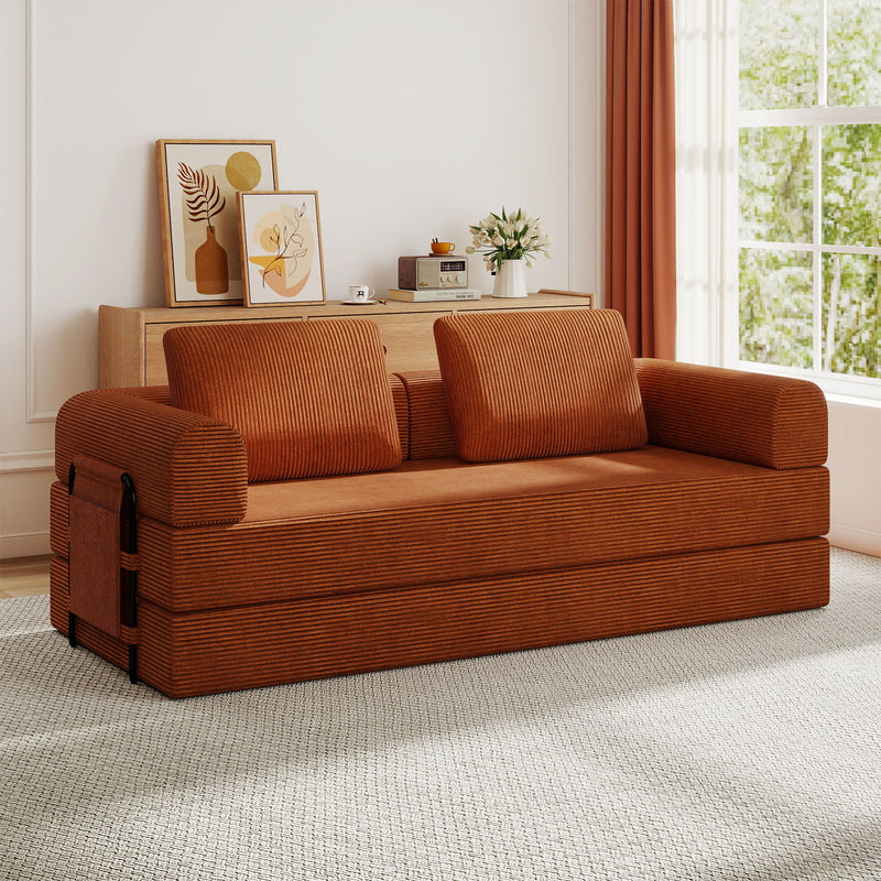 Convertible Sleeper Sofa Bed With Cylindrical Pillow, Fixed Shape Frame