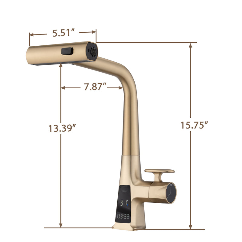 Waterfall Kitchen Faucet With Temperature Display And Pull Down Sprayer