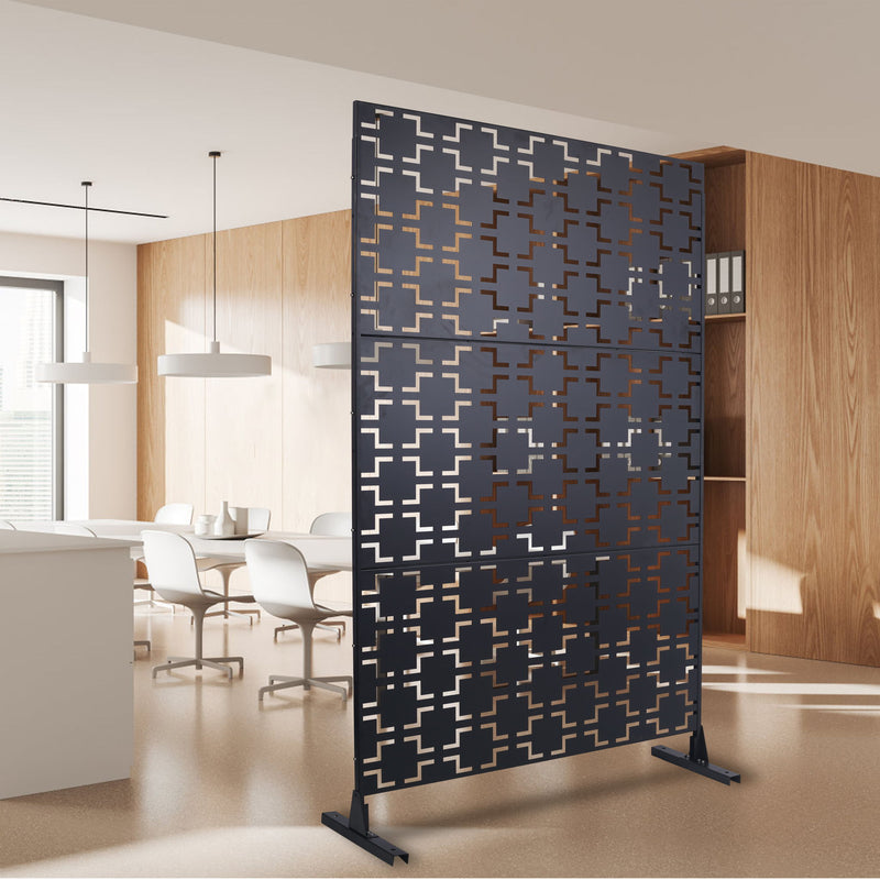 Outdoor / Indoor Privacy Screen Metal Privacy Screen, Freestanding Decorative Privacy Screen For Deck Balcony Patio - Black