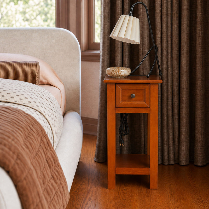 End Table With Drawer And Shelf For Living Room - Walnut