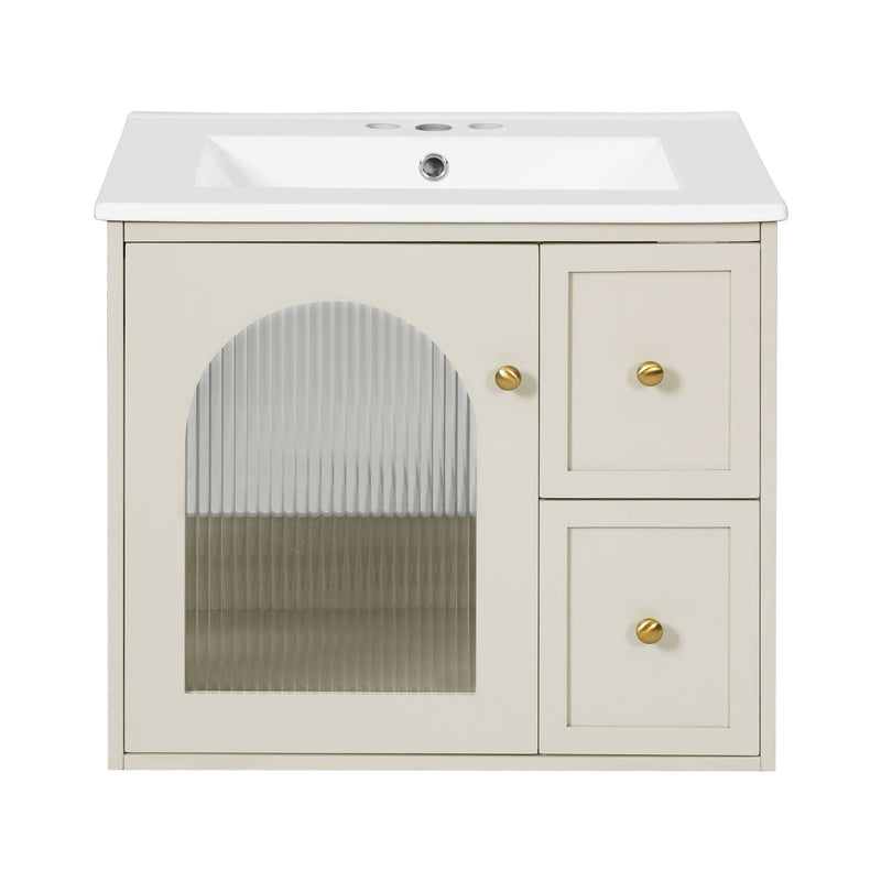 Wall-Mounted Bathroom Vanity Set With Sink, 2 Drawers And Soft-Close Door