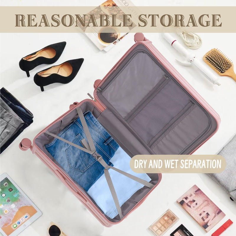 20" / 24" / 28" 3 Pieces / Set Spinner Wheel Luggage, Carry On Suitcase, With Cup Holder & USB Port & Phone Holder