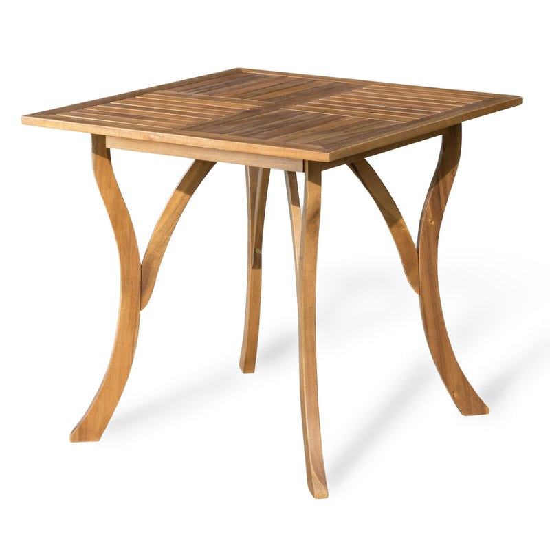 Outdoor Rectangular Table With Curved Legs And Perpendicular Wooden Slats Table Top
