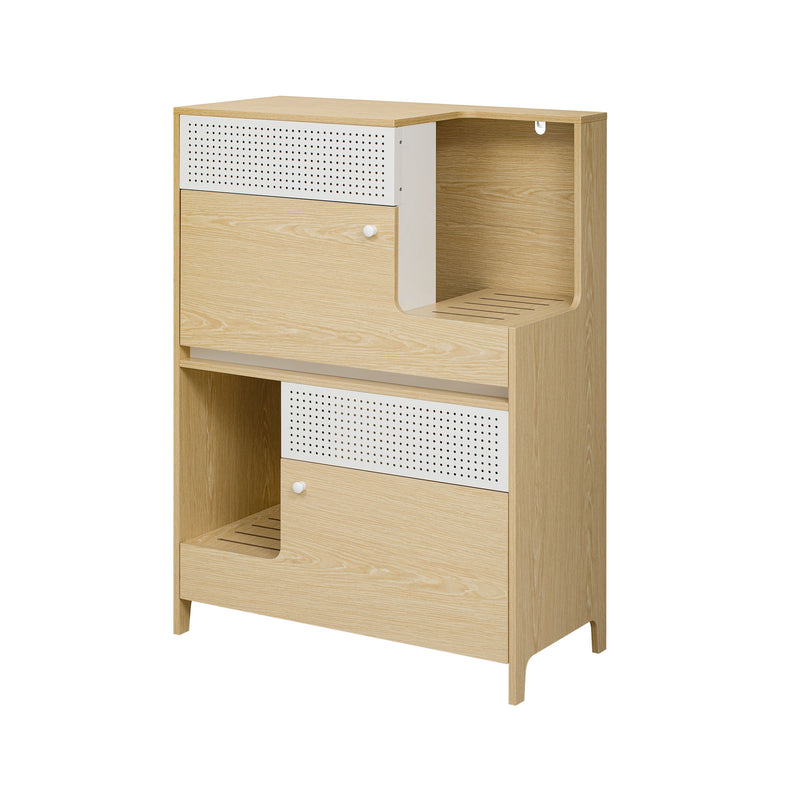 Furniture Style Multi Use Natural Cat Litter Box House With Flip Down Door - Natural