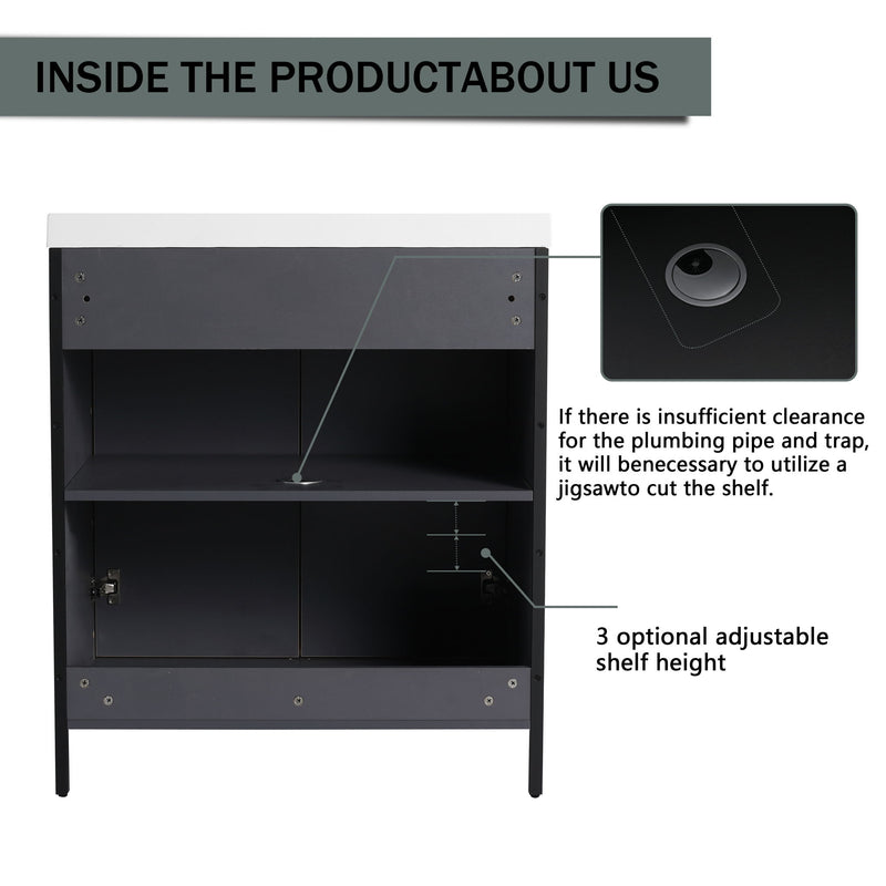 Modern Freestanding Bathroom Vanity With Resin Sink & Soft Close Cabinet Doors