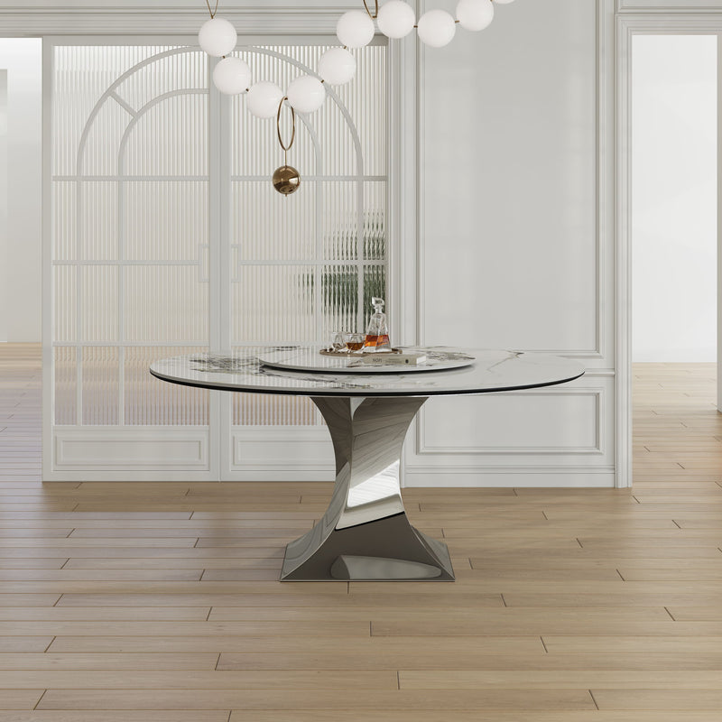 Round Dining Table With 6 Chairs Set - Silver