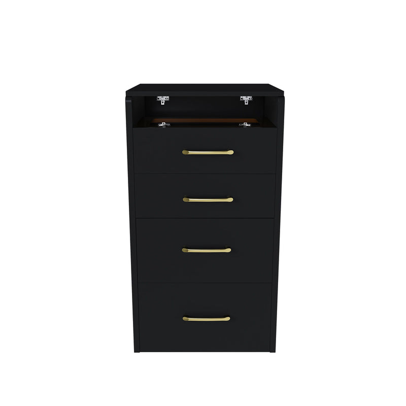 3 In 1 Vanity Desk With Open Top Mirror, Glass Desktop Makeup Set With 3 Drawers, Compact Dressing Table For Bedroom - Black