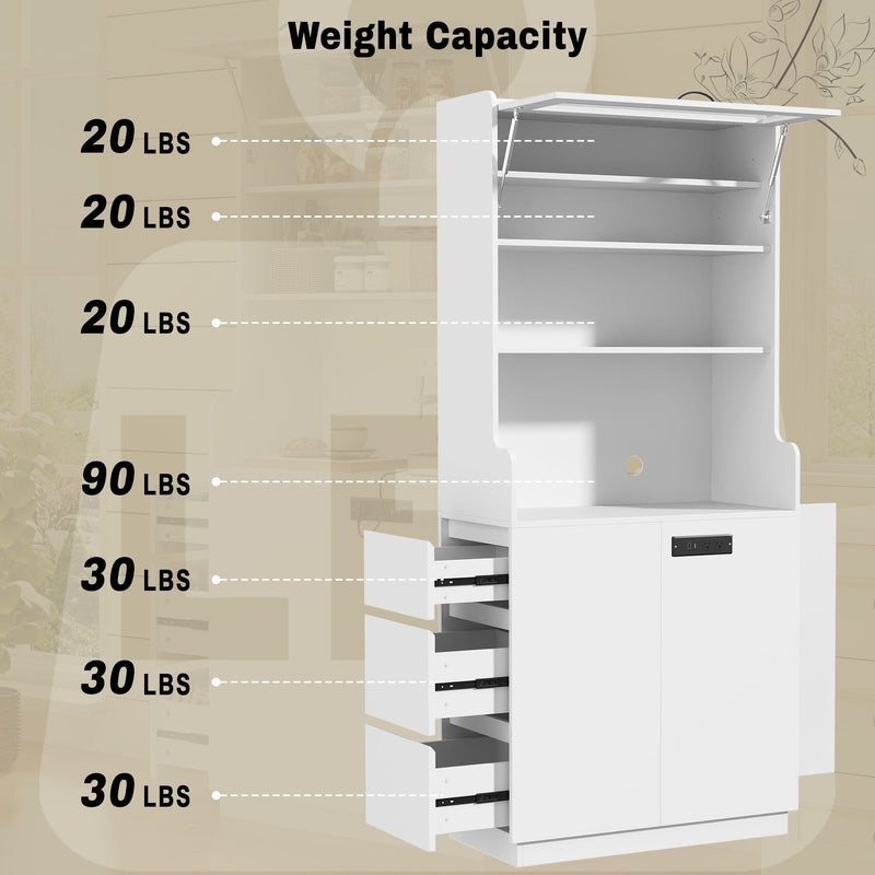 Pantry Cabinet With Hydraulic Flip Top And USB Charging Port