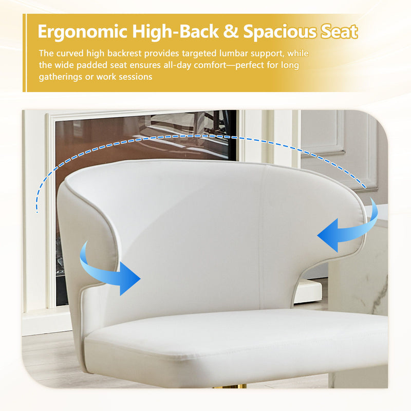Adjustable Swivel Bar Chair With High Back Support For Kitchen Counter (Set of 2) - Gold / White