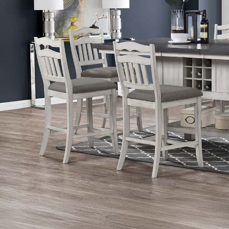 7 Piece Counter Height Dining Set With Storage Base And Ladder Back Chairs - Antique White / Gray