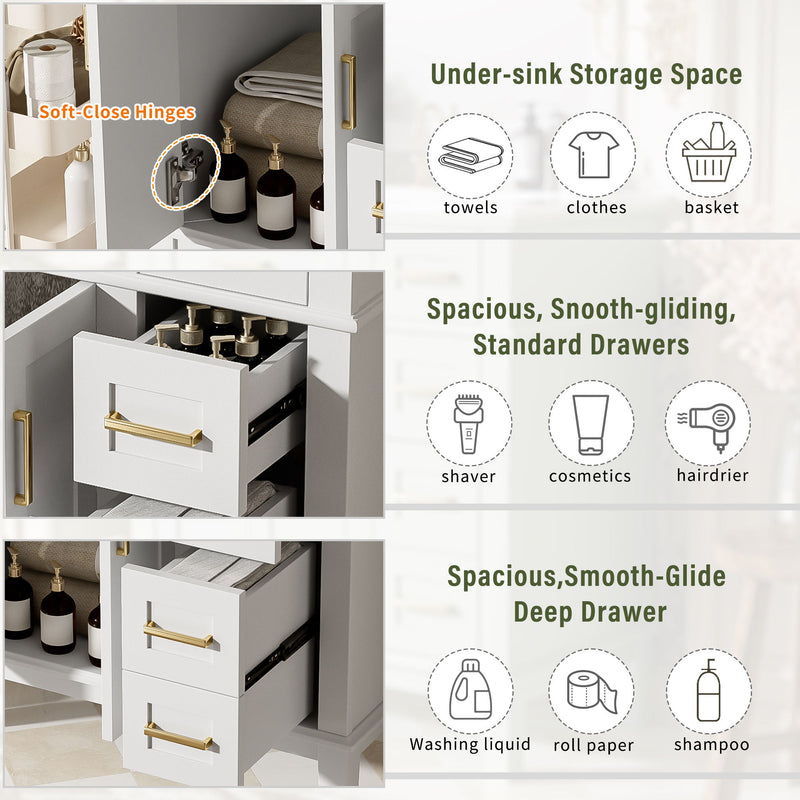 Modern Bathroom Vanity With Ceramic Sink, Soft Close Storage Cabinet