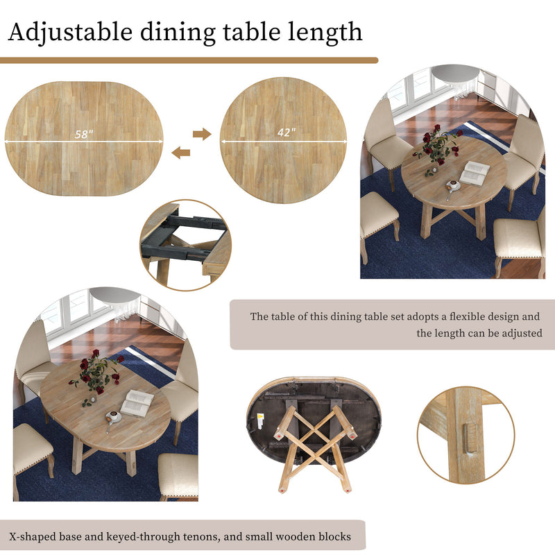 Round Extendable Dining Table Set With 4 Upholstered Chairs