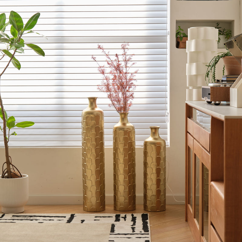 Floor Metal Vases Decorated White Metal Vases (Set of 3) Gorgeous Home Decoration Large Glazed Metal Vases - Golden