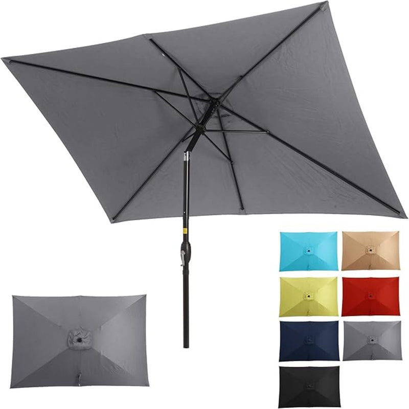 Rectangular Patio Umbrella With Crank Tilt, Polyester UV-Resistant Canopy