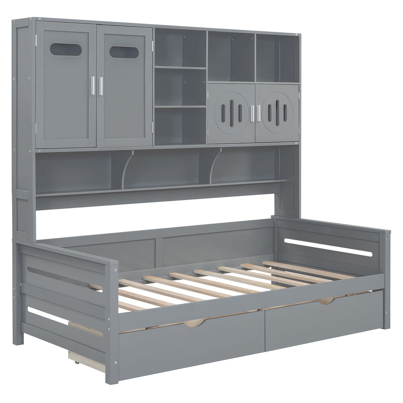 Daybed With All-In-One Cabinet And Shelf