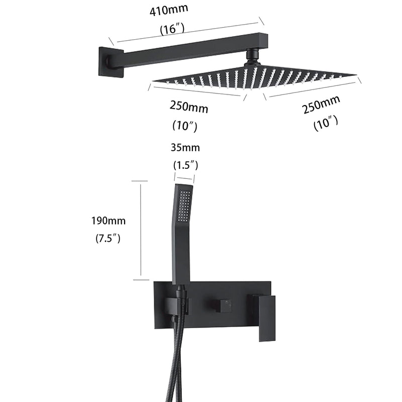 Brass Shower System With 10" Rainfall Shower Head And Handheld Sprayer - Matte Black
