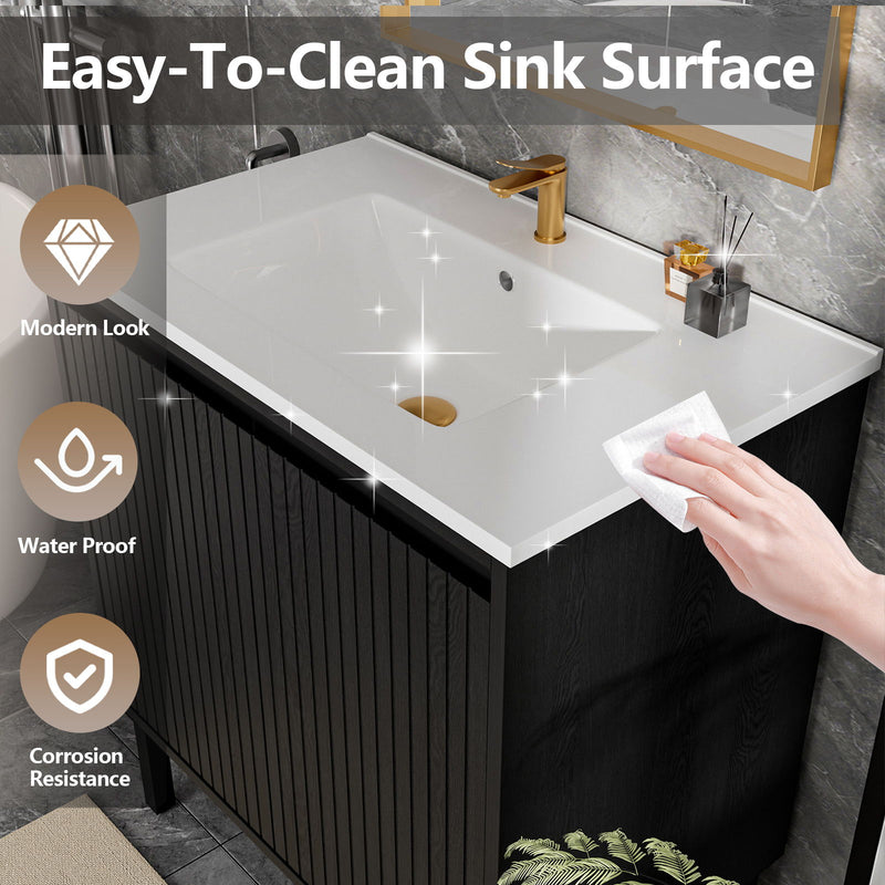 Bathroom Vanity With Ceramic Sink, Floor-Standing Design, Soft-Closing Drawers